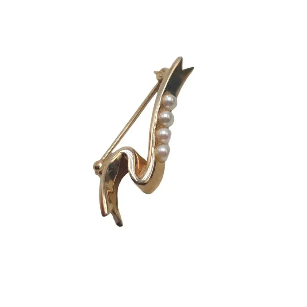 Avon 1984 Pearls Representative Presidents Club Ribbon Brooch Pin Gold Tone VTG